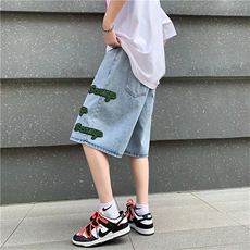 ins牛仔短裤男直筒高街潮牌网红百搭潮流帅气五分裤子DK8098-P40，男装牛仔裤，星座1008-2