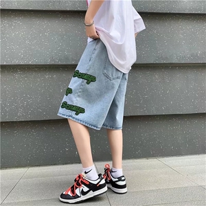 ins牛仔短裤男直筒高街潮牌网红百搭潮流帅气五分裤子DK8098-P40图片