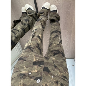 美式vibe高街迷彩多口袋修身工装裤嘻哈微喇裤男女K83096-P53网图