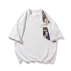 国潮套装男夏季潮牌拼接中国风两件套宽松休闲大码短袖小熊短裤子，男装T恤，电商A022