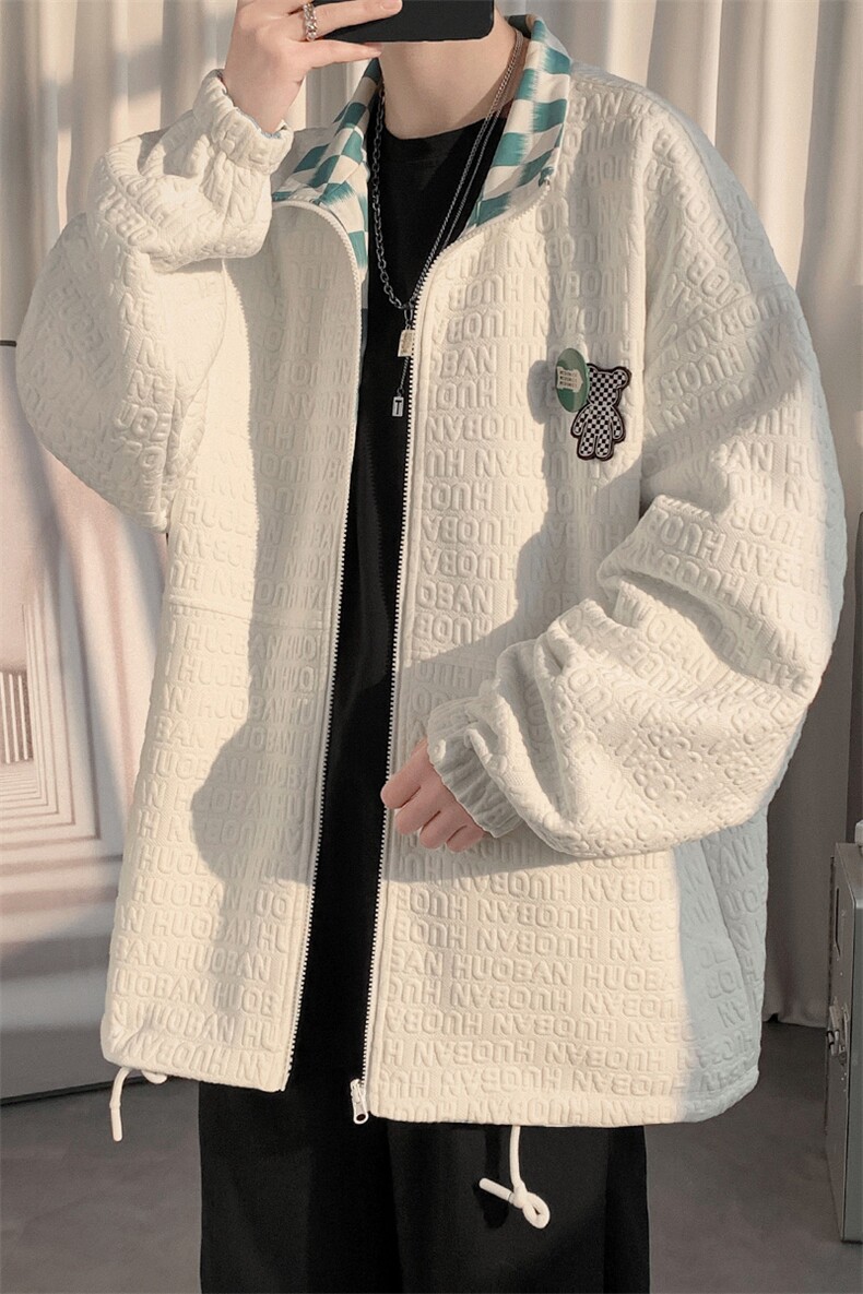秋上新两面穿开衫宽松夹克港风男女韩版徽章棒球服外套8002-P100,男装夹克,电商A441-1