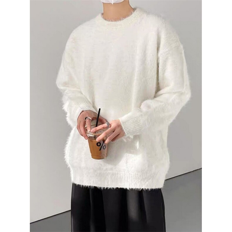 秋冬圆领纯色毛衣仿貂绒男韩系时尚宽松潮流长毛针织衫LV022-P55，男装针织衫/毛衣，星座1008