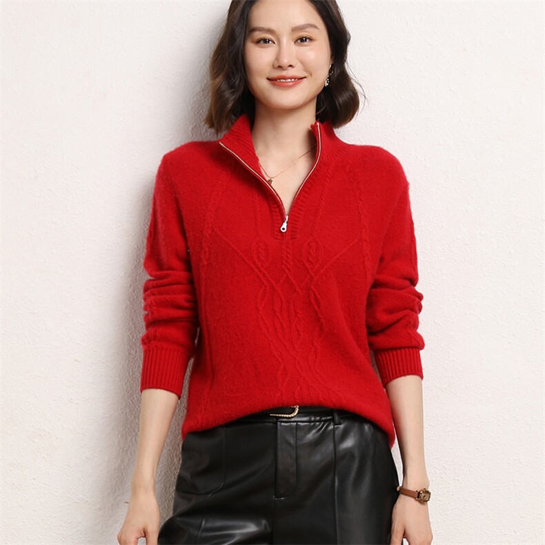 秋冬季35%羊绒简约休闲百搭时尚七针双股拉链半高领羊绒衫,女装羊绒衫,云暖羊山羊绒