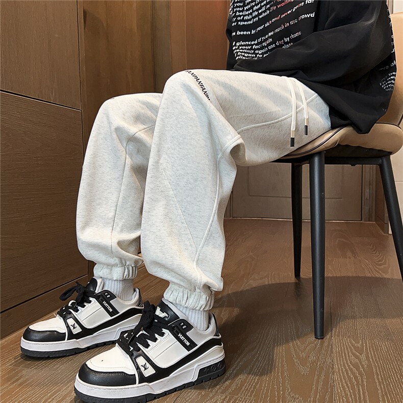 2025秋冬装华棉刺绣休闲裤宽松卫裤潮男 K8766/特P35 花灰2图片