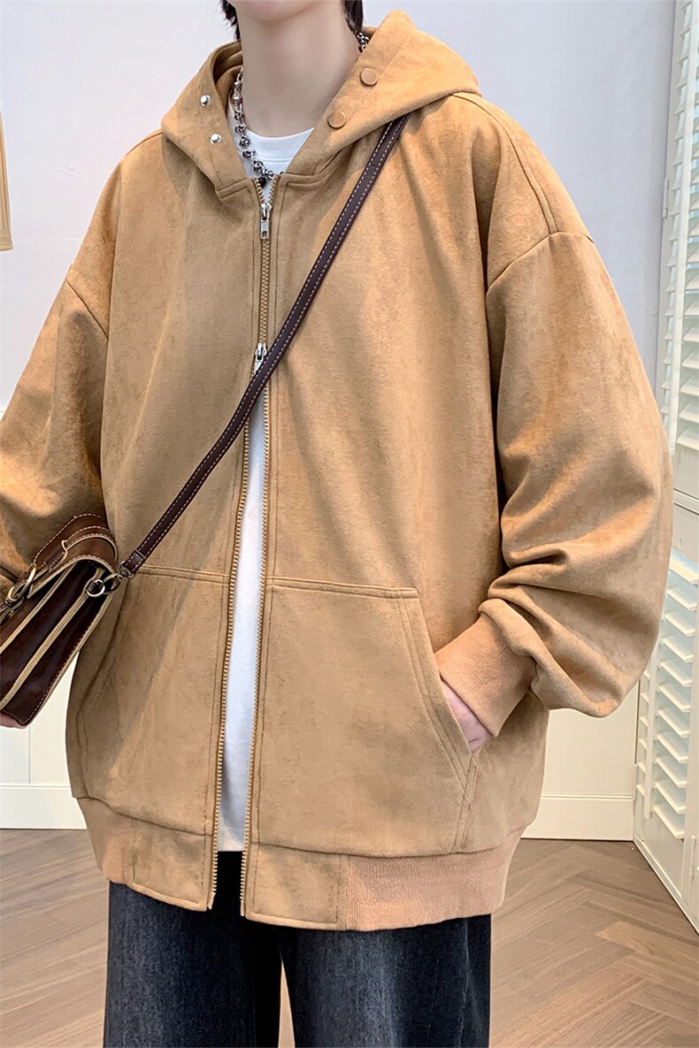 直播品质双拉链设计麂皮绒开衫卫衣外套A395P70,女装短外套,电商A309