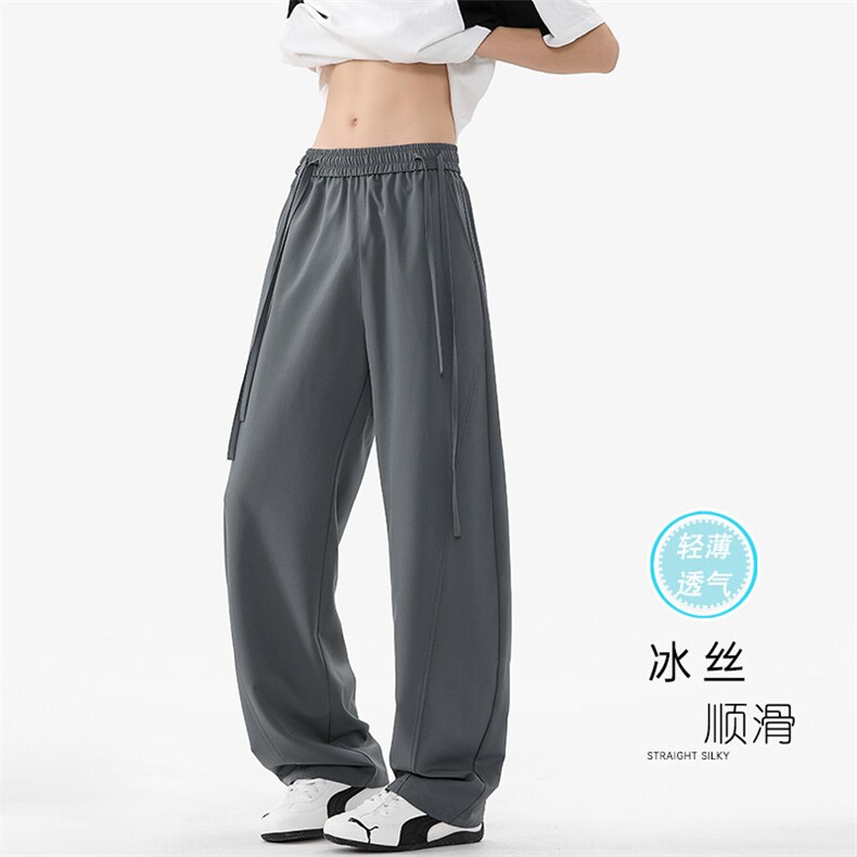 特批P28无差价夏季冰感冰丝拼接飘绳宽松弯刀裤男休闲裤K5749B，男装休闲裤，电商A001
