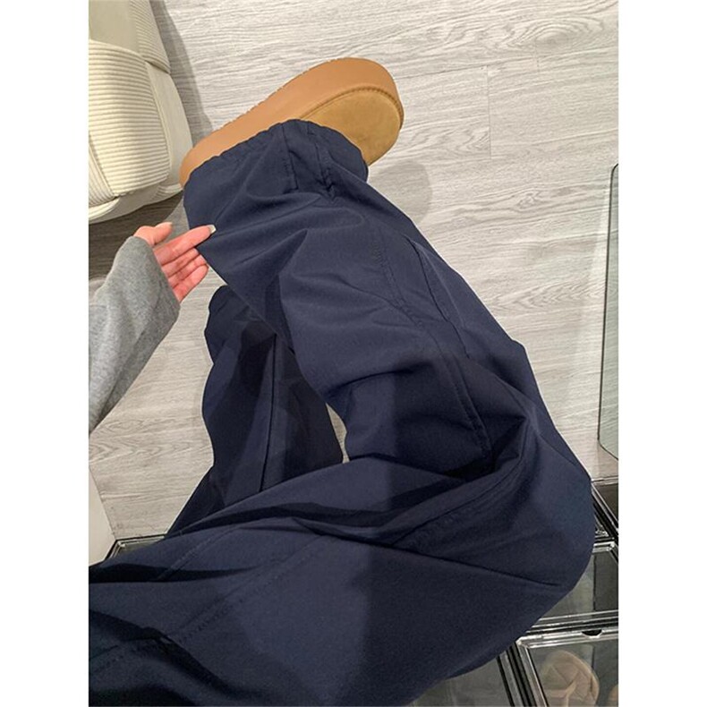 藏青色美式加绒工装裤女秋冬2025新款辣妹酷飒风阔腿加厚运动长裤,男装工装外套,四季星座505