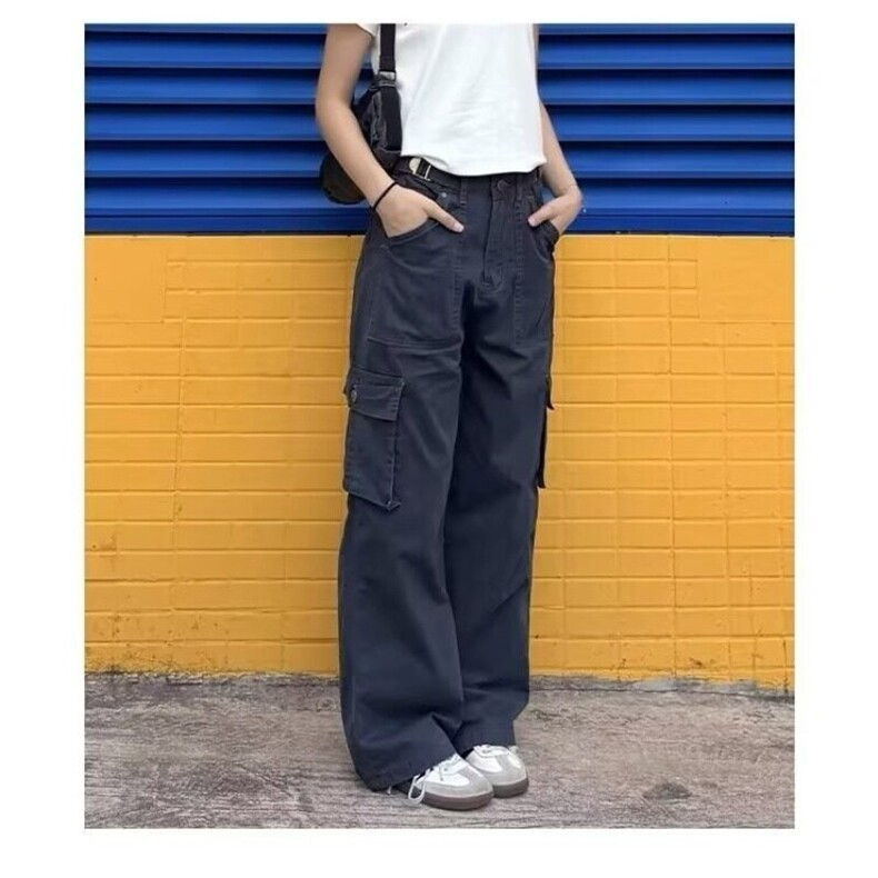 美式多口袋工装牛仔裤男女高街设计感宽松休闲直筒裤K6105-P60,男装休闲裤,星座412-2