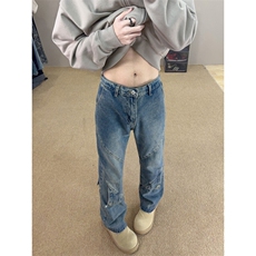 B221美式ins高街暗黑拼接直筒工装牛仔裤LK24147-P70控98，男装牛仔裤，电商B221