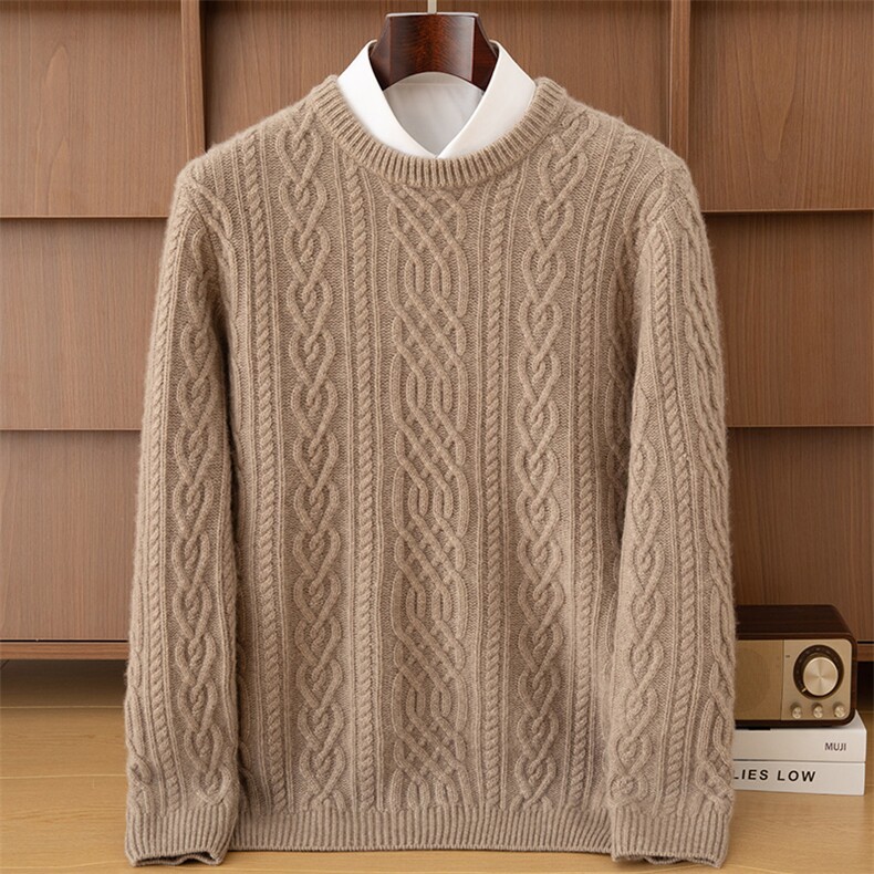 2025年秋季新款老钱风加厚圆领针织男士羊绒衫时尚休闲通勤百搭，男装羊绒套衫，鼎坤羊绒