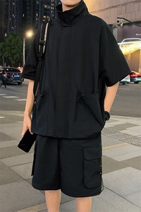 工装套装XZ5513-TP65 控价98 宽松多口袋魔术贴衬衫户外两件套男图片