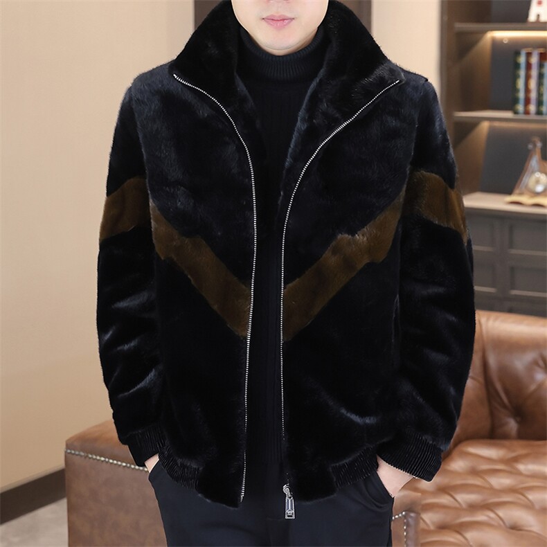 冬季加厚仿水貂绒男士立领大码毛呢夹克外套X993-P125图片