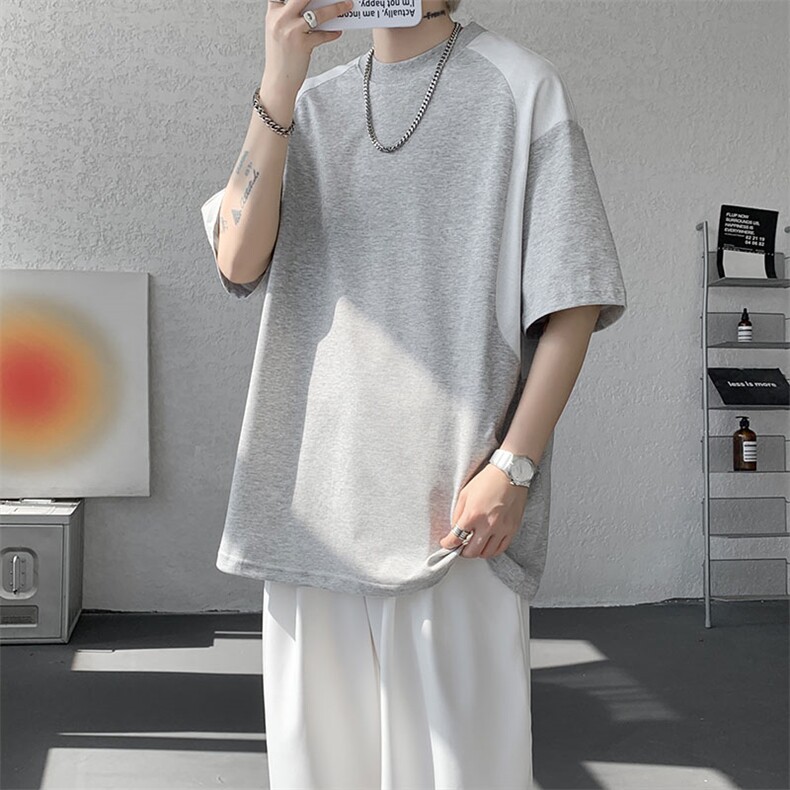 T10129-特批30控58曼巴棉撞色拼接短袖大码T恤夏季薄款垂感短袖,男装T恤,电商A059