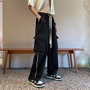 港风学生工装裤男潮韩版ins百搭多口袋休闲宽松直筒裤K3032-P45图片