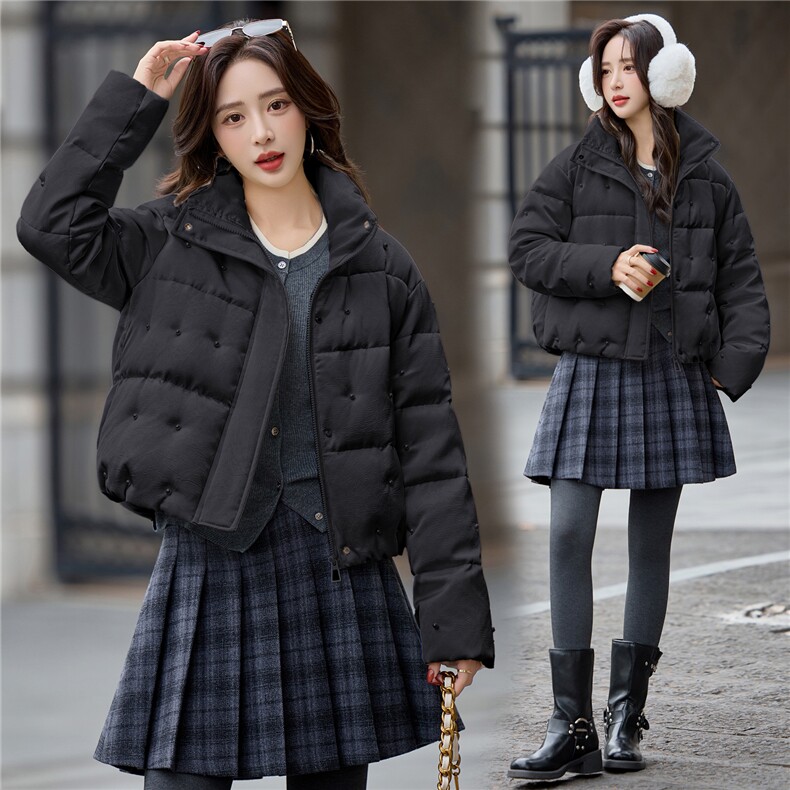 bao款现货重工钉珠立领短款羽绒服女2026冬季新款韩版小个子外套,女装羽绒服,难舍钰依