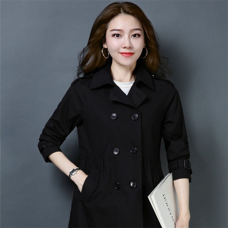 棉质面料大版风衣，方领时尚休闲优雅中长款，女装风衣，依倍林