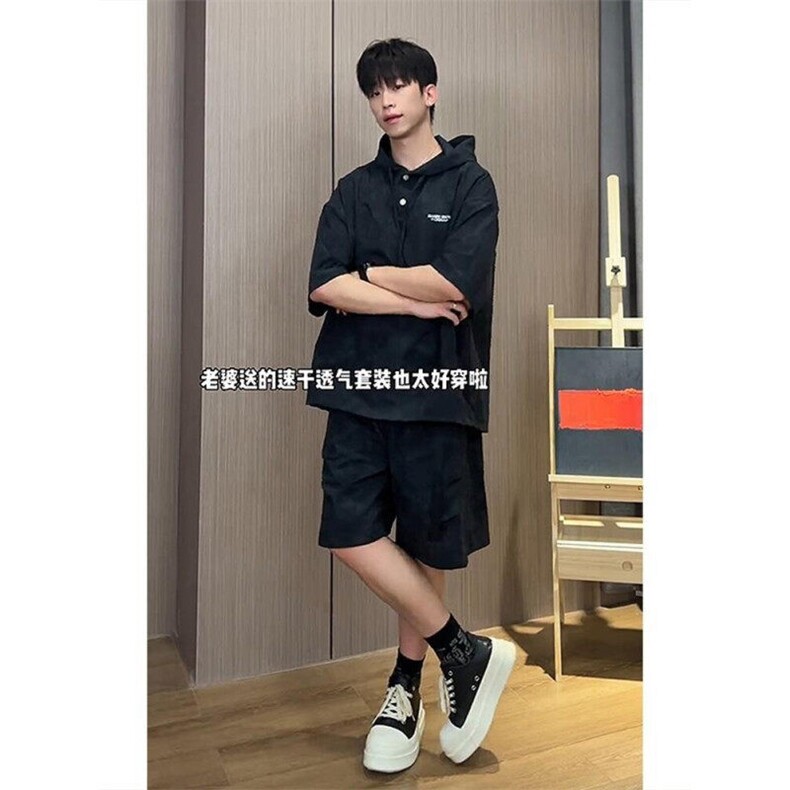 现货得物抖音品质运动套装扎染连帽短袖短裤套装TZ507P60,男装牛仔裤,星座1904A