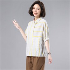 条纹衬衫女纯棉2022年新款夏季宽松薄款衬衣时尚妈妈设计感上衣潮，女装衬衫，奕阳依阁