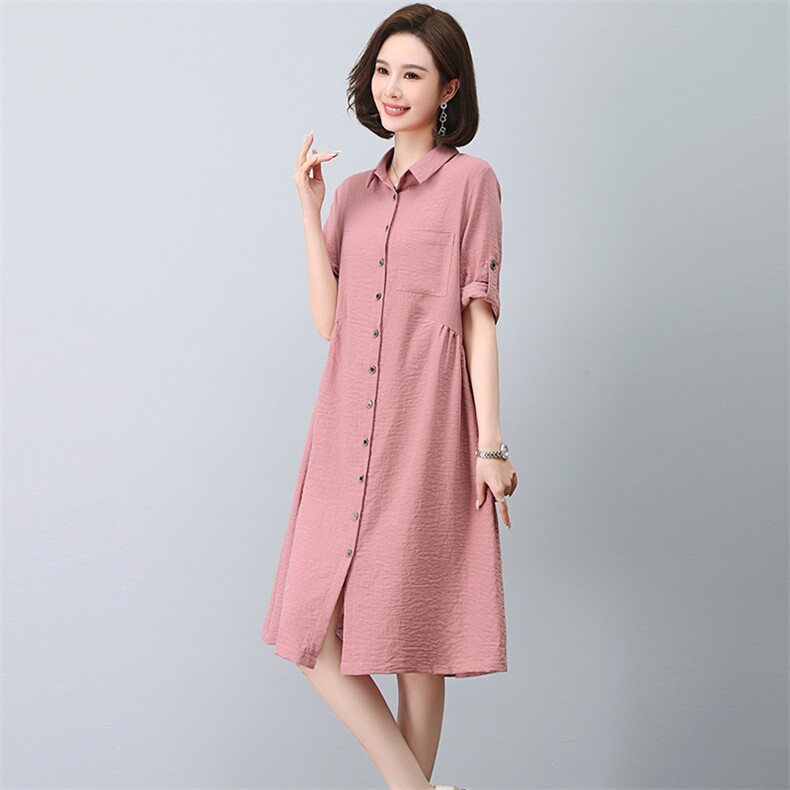 大码连衣裙女2023新款夏季衬衫裙宽松显瘦休闲妈妈气质裙子,女装连衣裙,忆绮罗