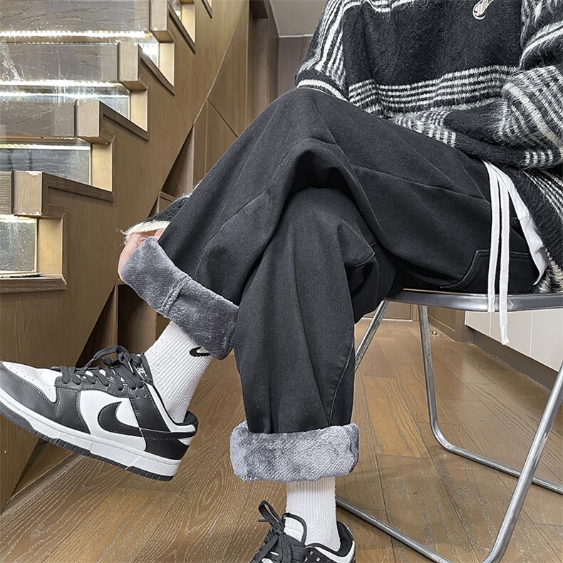 牛仔裤男士秋冬季2025新款潮牌美式高街直筒裤子加绒加厚休闲长裤图片