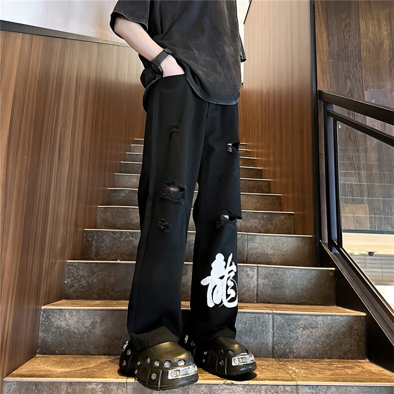 k1079-p55-控78M-5XL现货oversizecleanfit显瘦黄泥牛仔裤破洞,男装牛仔裤,星座116