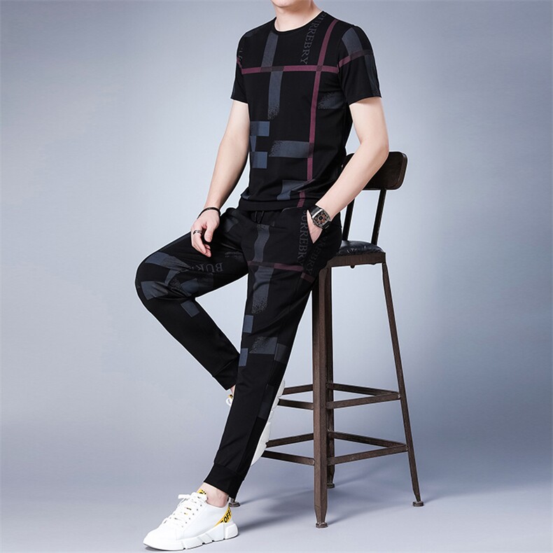 2023新款运动套装男夏季冰丝短袖t恤中老年装休闲宽松三件套男装,男装休闲套装,电商B212（原钱塘6029）