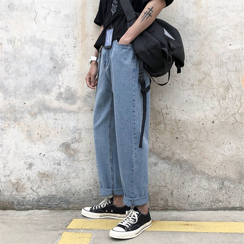 港风ins潮流休闲牛仔裤宽松直筒裤/A338-1NK039P45,男装牛仔裤,电商D325