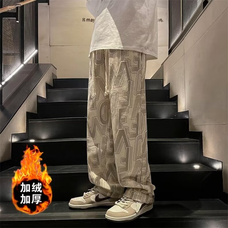 秋冬加绒加厚休闲裤男ins潮牌痞帅宽松阔腿裤复古直筒Z92A-P45,男装休闲裤,星座1109-3