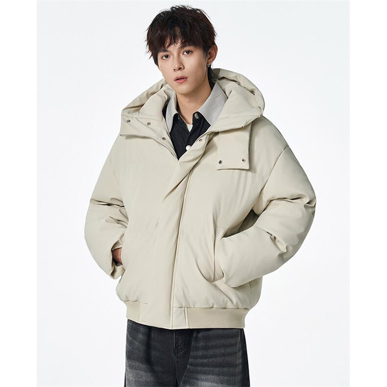 现货5W件冬季三防重磅boxy短款羽绒连帽PU皮棉衣外套防风加厚棉服，男装棉衣，电商A486-1