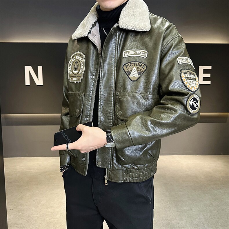 皮毛一体加绒加厚冬季皮衣外套男飞行员皮夹克A313-24117-P190,男装皮衣,电商A313