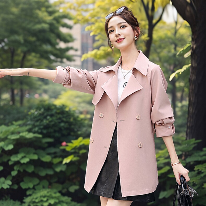 时尚纯色潮流气质优雅腰带修身显瘦中长款风衣外套2024年春季,女装风衣,流量+