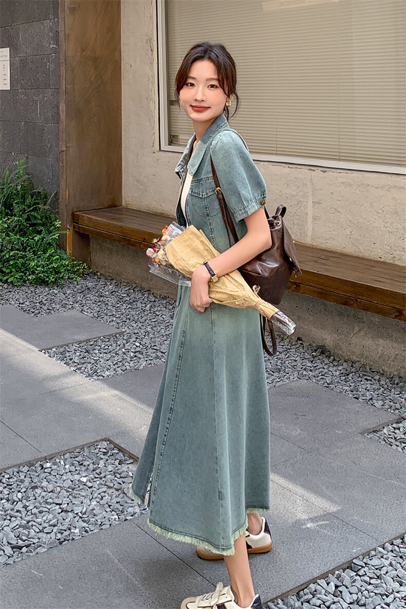 渐变色复古牛仔套装女2025夏季新款时髦洋气短袖上衣半身裙两件套，女装运动套装，浙宝285（原212）