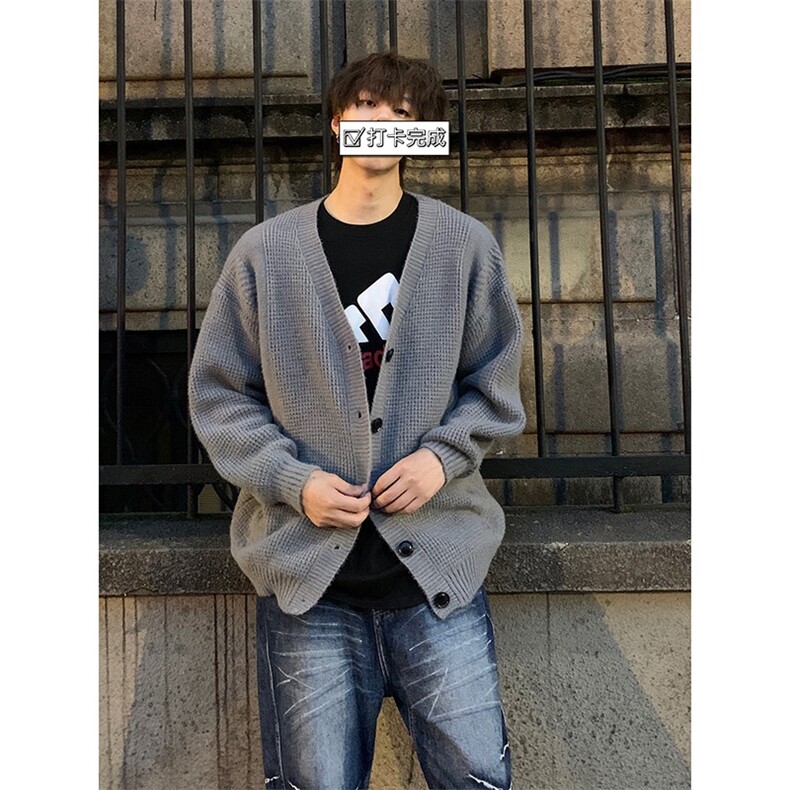 YM139美式复古简约针织衫新款潮牌男慵懒风大V领长袖开衫毛衣外套,男装针织衫/毛衣,星座308A-1（原309B-1）