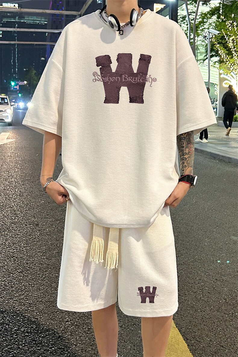 套装！华夫格套装短袖T恤短裤男TZ237-特P38,男装牛仔裤,电商B367