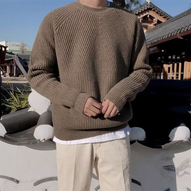 韩版毛衣男秋冬加厚宽松圆领潮流青年百搭纯色套头针织衫休闲外套,男装针织衫/毛衣,星座506A