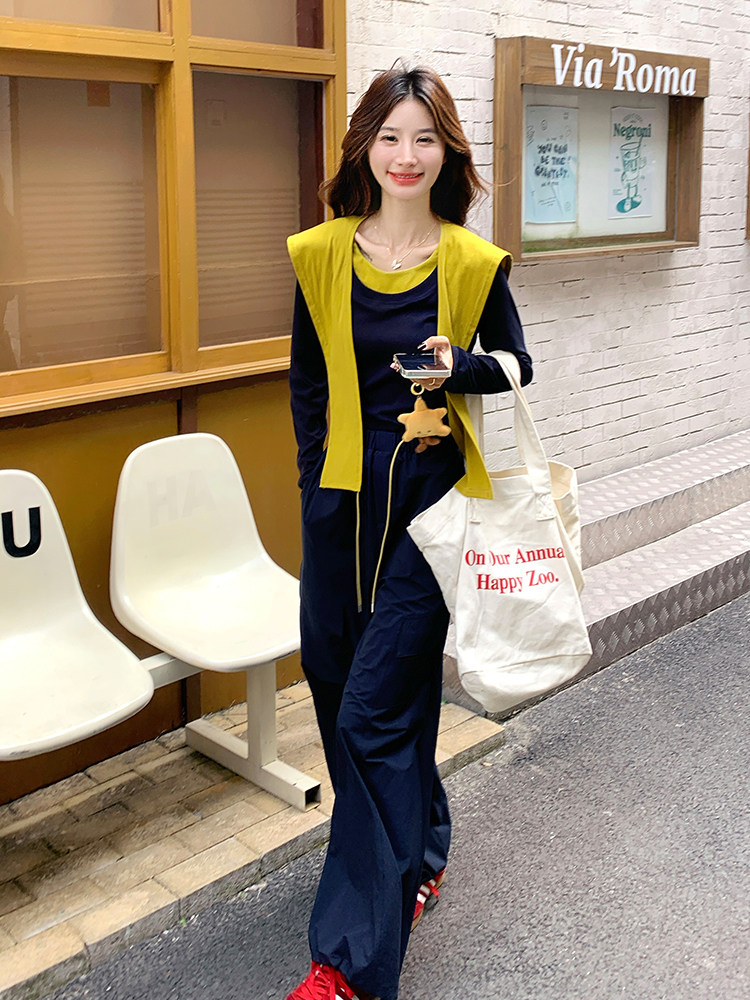 慵懒风穿搭套装女2025秋季新款又酷又飒炸街上衣工装阔腿裤两件套,女装套装/套裙,2D034