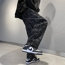 欧美街头hiphop嘻哈满印小熊大码宽松拖地牛仔裤男A071-2022-P50，男装牛仔裤，电商A125