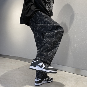 欧美街头hiphop嘻哈满印小熊大码宽松拖地牛仔裤男 A071-2022-P50图片