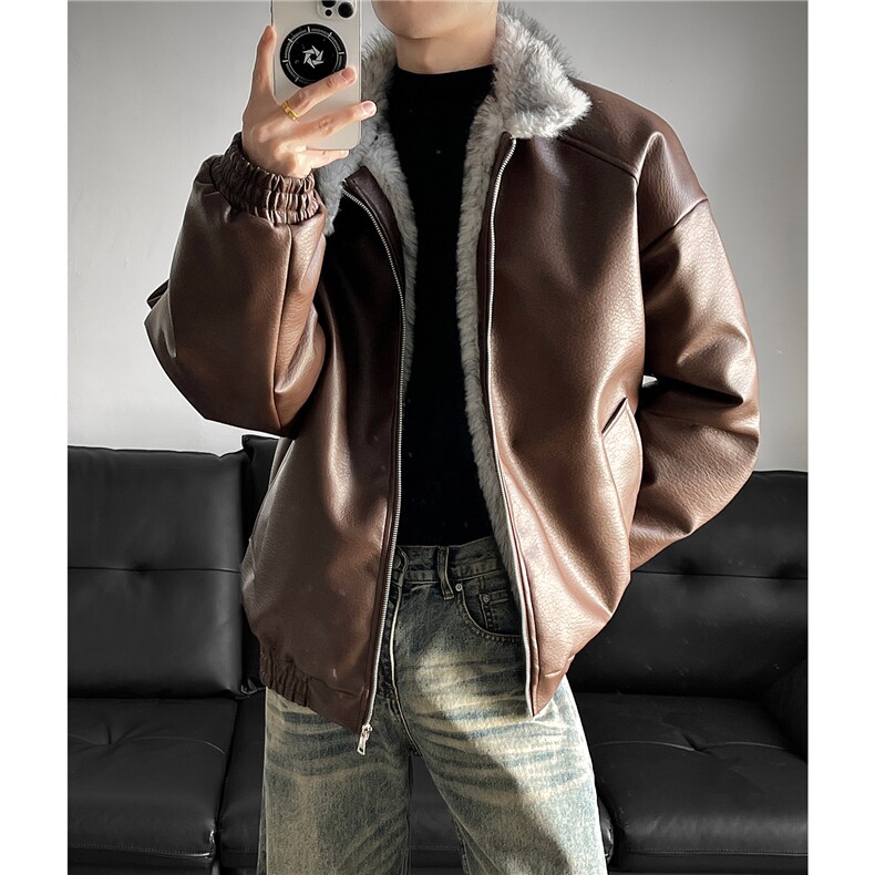 冬季荔枝皮狼王座山雕加厚棉服情侣男装PU皮棉衣外套S538-特118图片