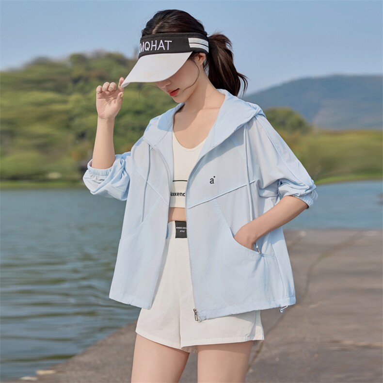 小个子时尚紫色薄款外套女短款2025夏季新款连帽透气户外防晒衣潮,女装防晒衣,悦祺