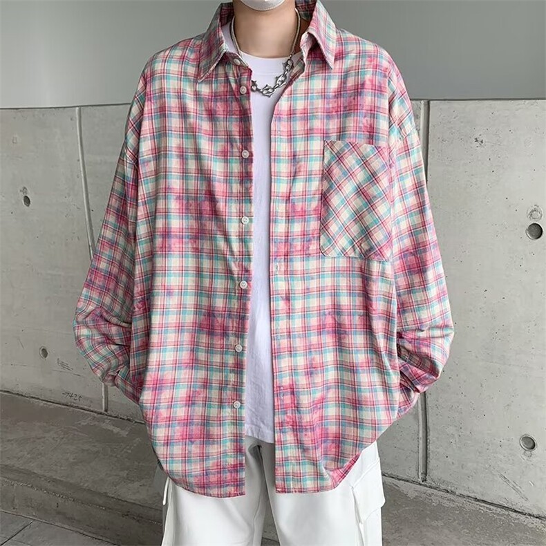 格子衬衫男女同款ins潮牌宽松痞帅长袖格纹衬衣帅气防晒HJ05/P48，男装防晒衣，星座506