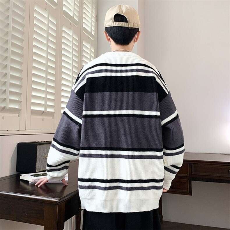 84671-P65秋冬新款休闲毛衣男长袖针织衫加厚条纹毛衣,男装针织衫/毛衣,电商D310B