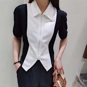 【现货】夏季新款拉链撞色T恤,女装T恤,简搭