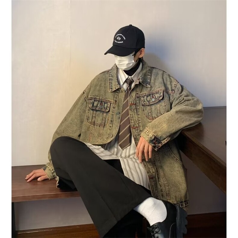 美式复古做旧牛仔外套男秋冬潮牌痞帅oversize夹克上衣JK482-P65,男装夹克,星座1008
