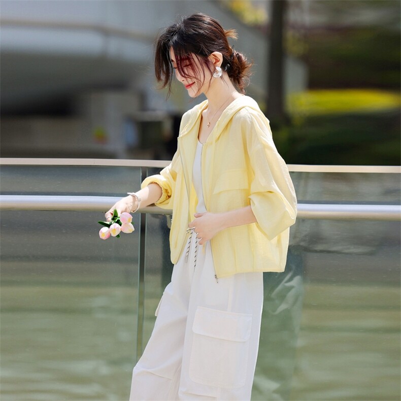 轻薄防晒衣女2025夏季新款宽松高级感休闲透气户外防晒衫短款外套,女装防晒衣,鑫源服饰