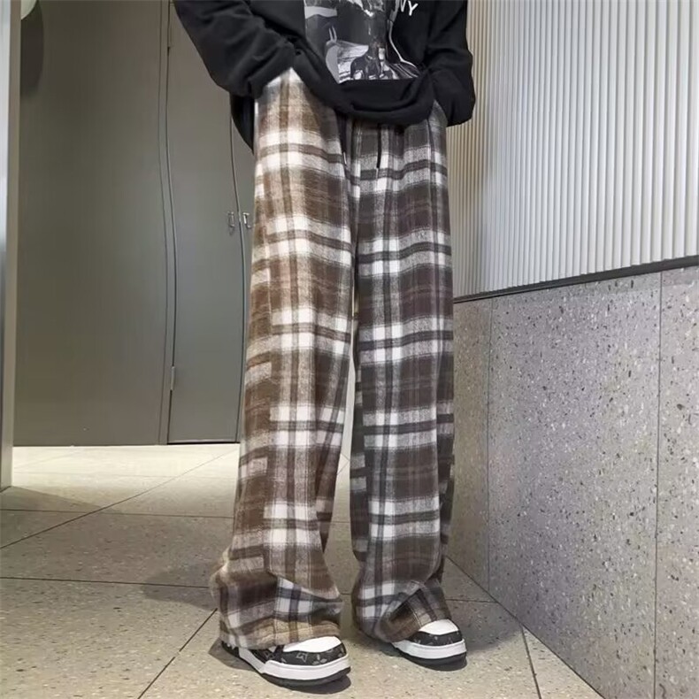 复古格子裤子男款夏季日系慵懒风百搭直筒宽松休闲裤KA922,男装休闲裤,星座1116A-1（原606A）