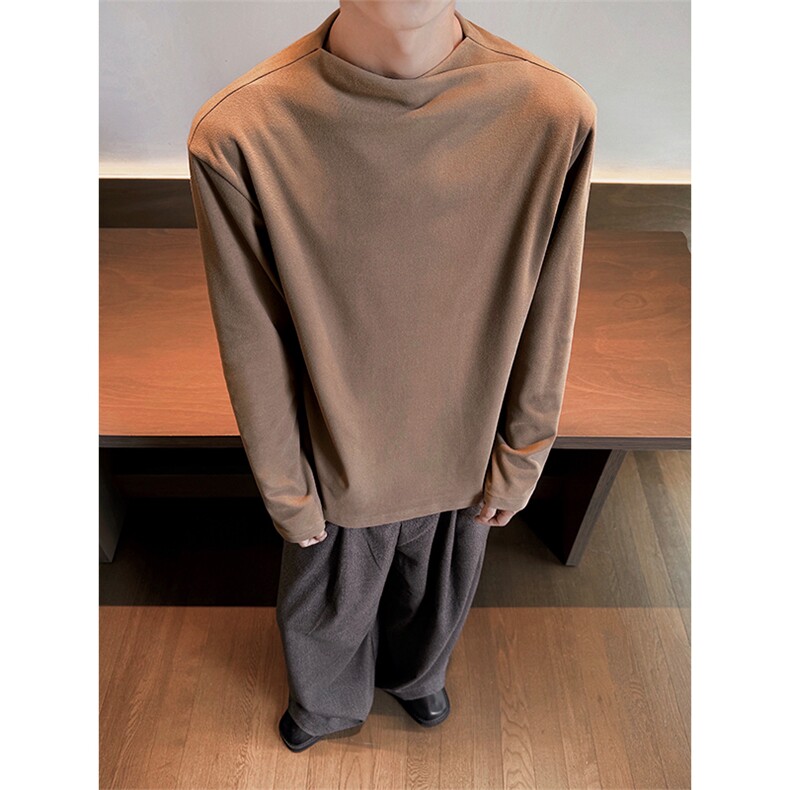 保暖德绒打底衫日系慵懒交叉立领半高领长袖男5Q1141-TP2549,男装卫衣,电商A102