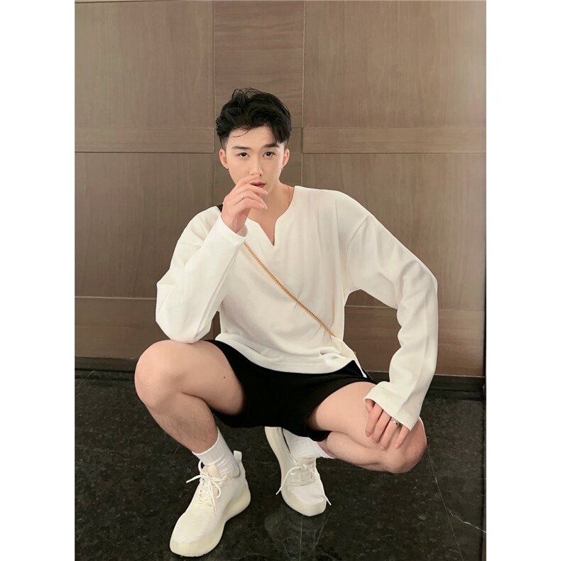 黑色美式弯刀卫裤男款秋冬宽松慵懒风加绒裤子cleanfit运动休闲裤,男装西服套装,星座506A