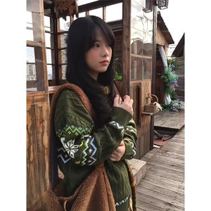 潮流美式复古圣诞情侣毛衣提花费尔岛针织衫外套流行慵懒气质ins图片