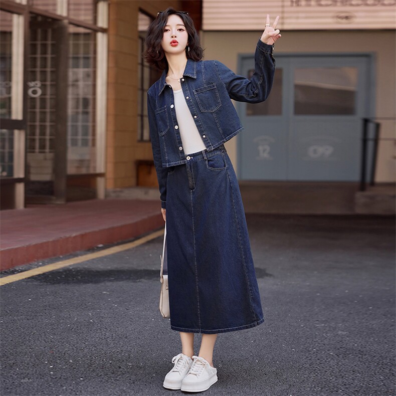 【现货新品】新款时髦减龄牛仔外套半裙两件套2024秋季新品,女装套装/套裙,慕依路